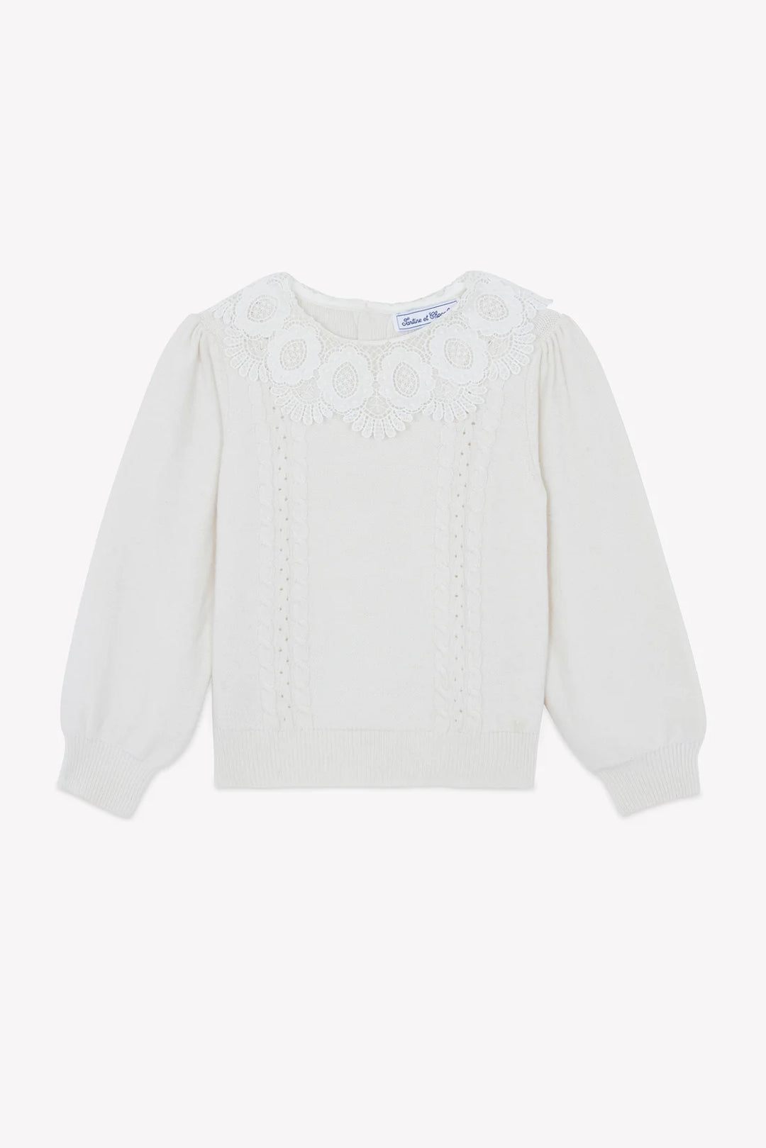 >Tartine et Chocolat Kids Wool Lace Collar Sweater - Ecru