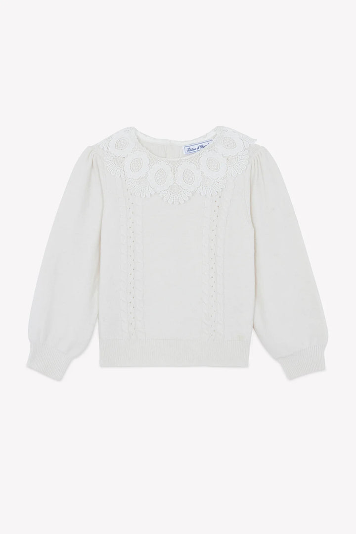 >Tartine et Chocolat Kids Wool Lace Collar Sweater - Ecru