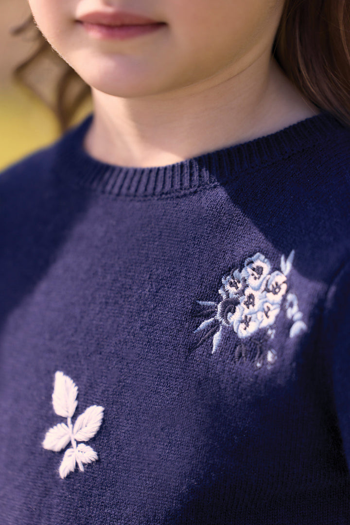 >Tartine et Chocolat Kids Wool Floral Embroidery Sweater - Navy