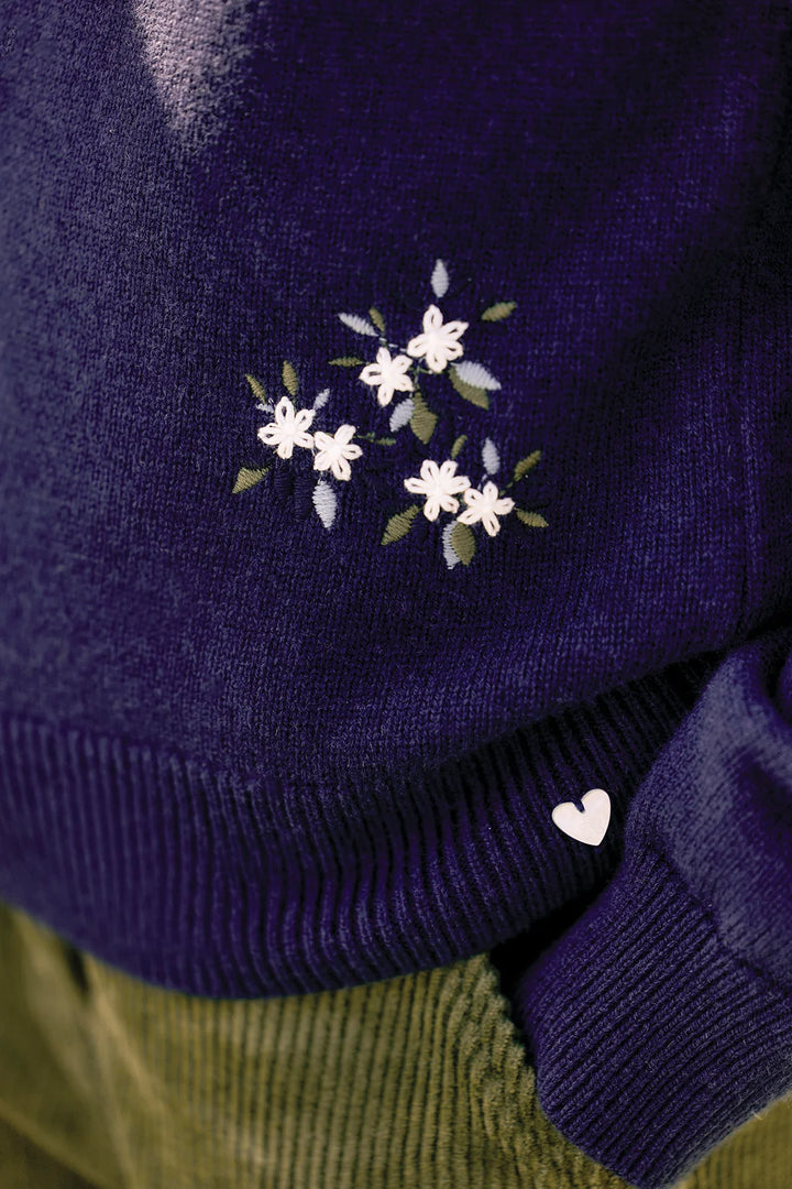 >Tartine et Chocolat Kids Wool Floral Embroidery Sweater - Navy