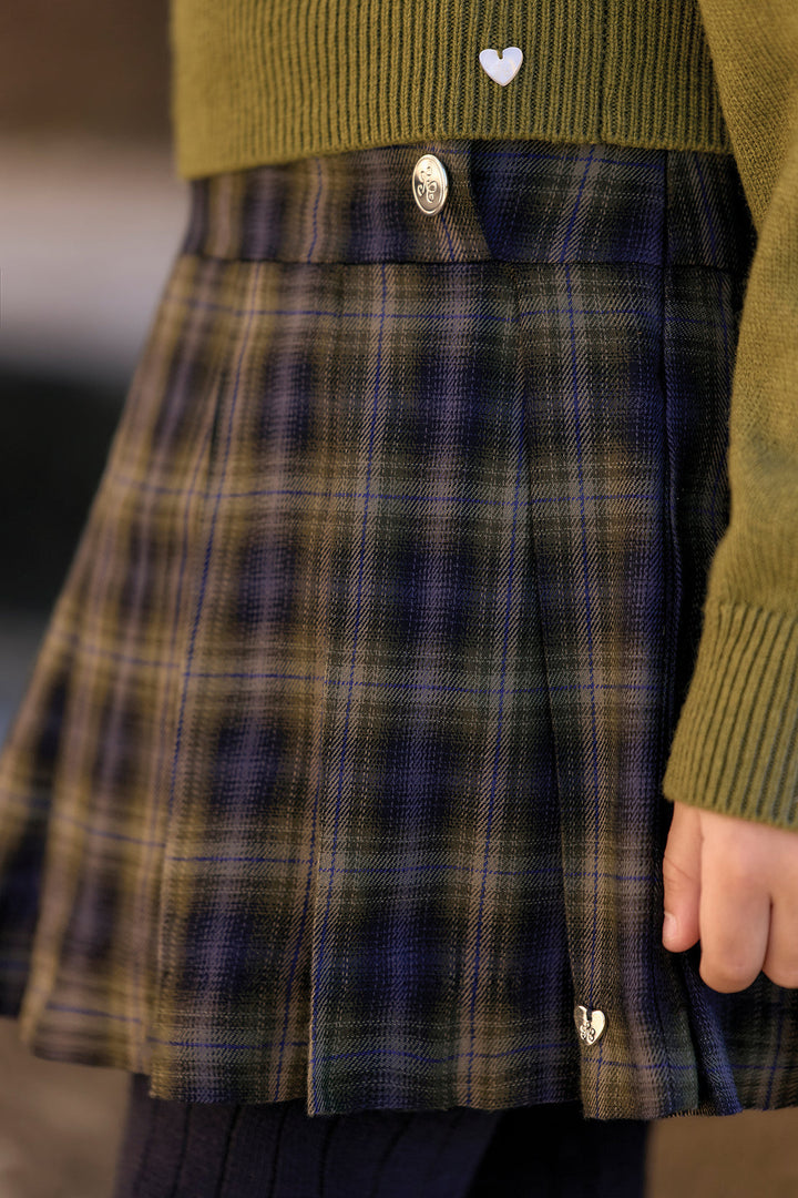 >Tartine et Chocolat Kids Cotton Tartan Pattern Skirt - Navy