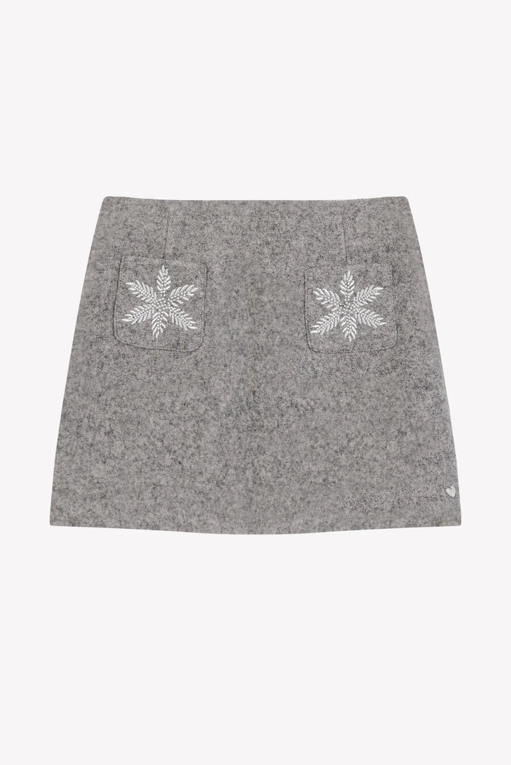 >Tartine et Chocolat Kids Wool Snowflake Embroidery Skirt - Heather Grey