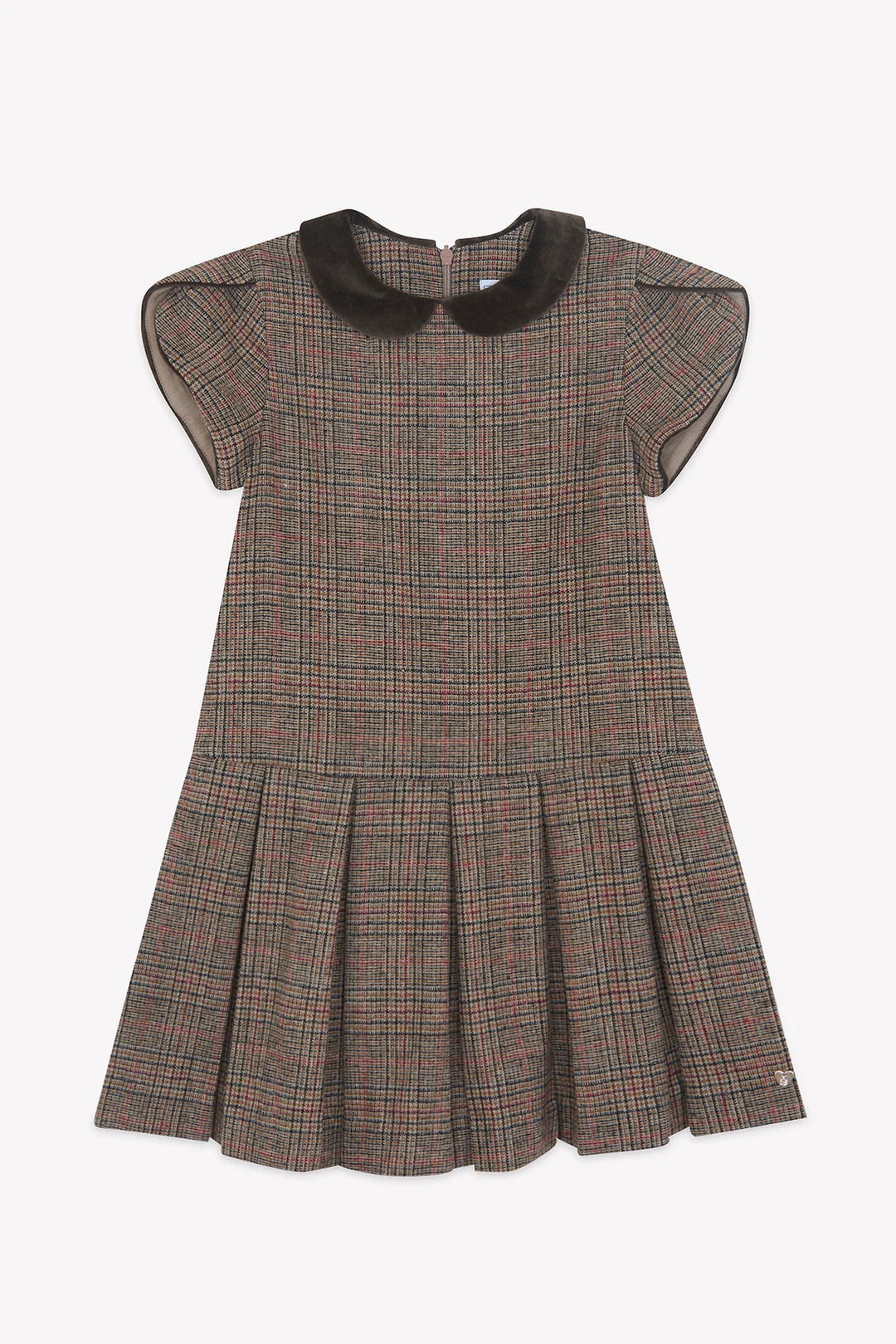 >Tartine et Chocolat Kids Wool Check Velvet Collar Dress - Brown