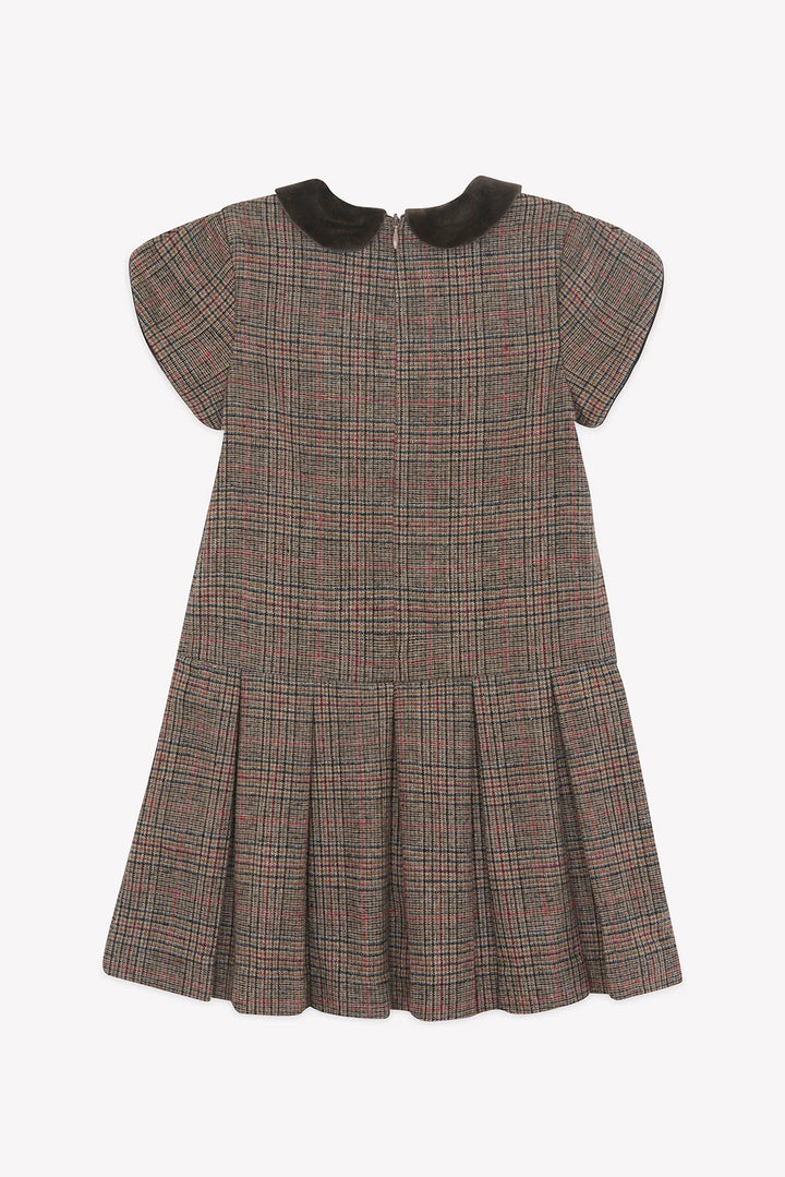 >Tartine et Chocolat Kids Wool Check Velvet Collar Dress - Brown