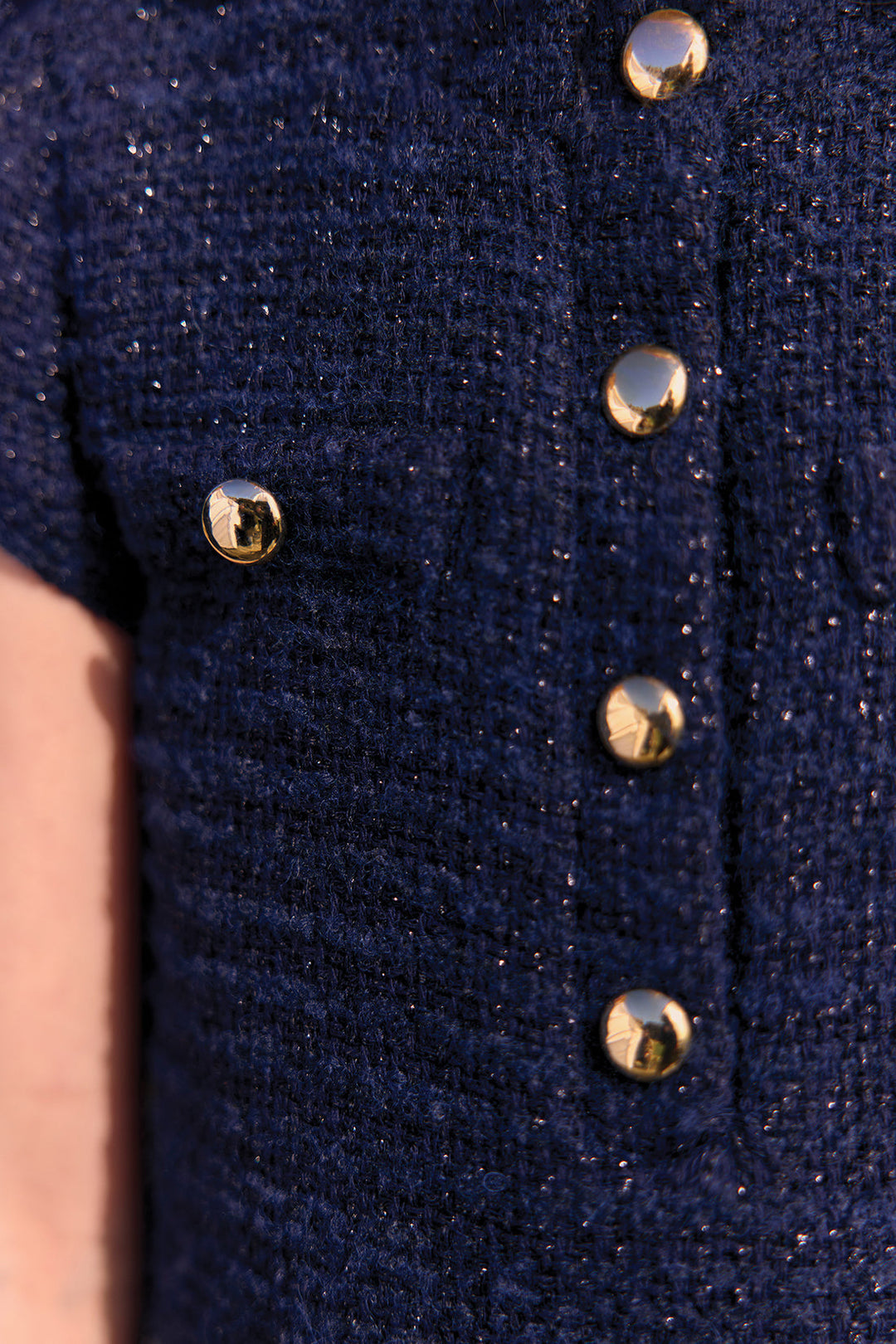 >Tartine et Chocolat Kids Girl Round Neck Tweed Buttons Dress - Navy