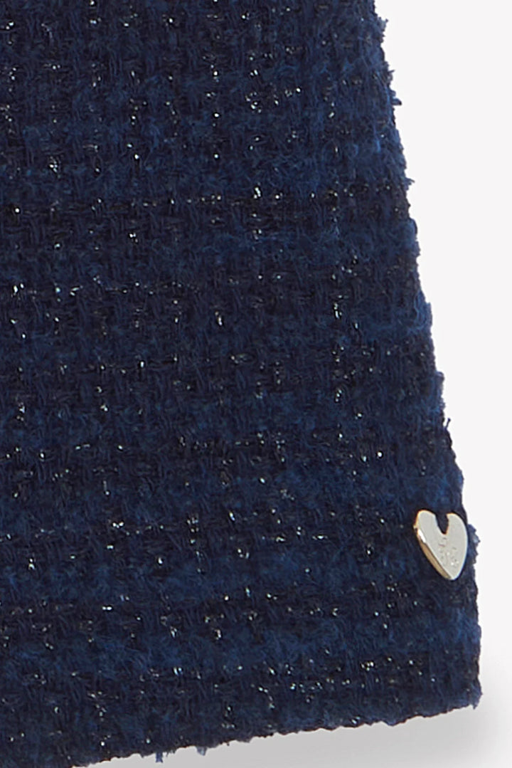 >Tartine et Chocolat Kids Girl Round Neck Tweed Buttons Dress - Navy