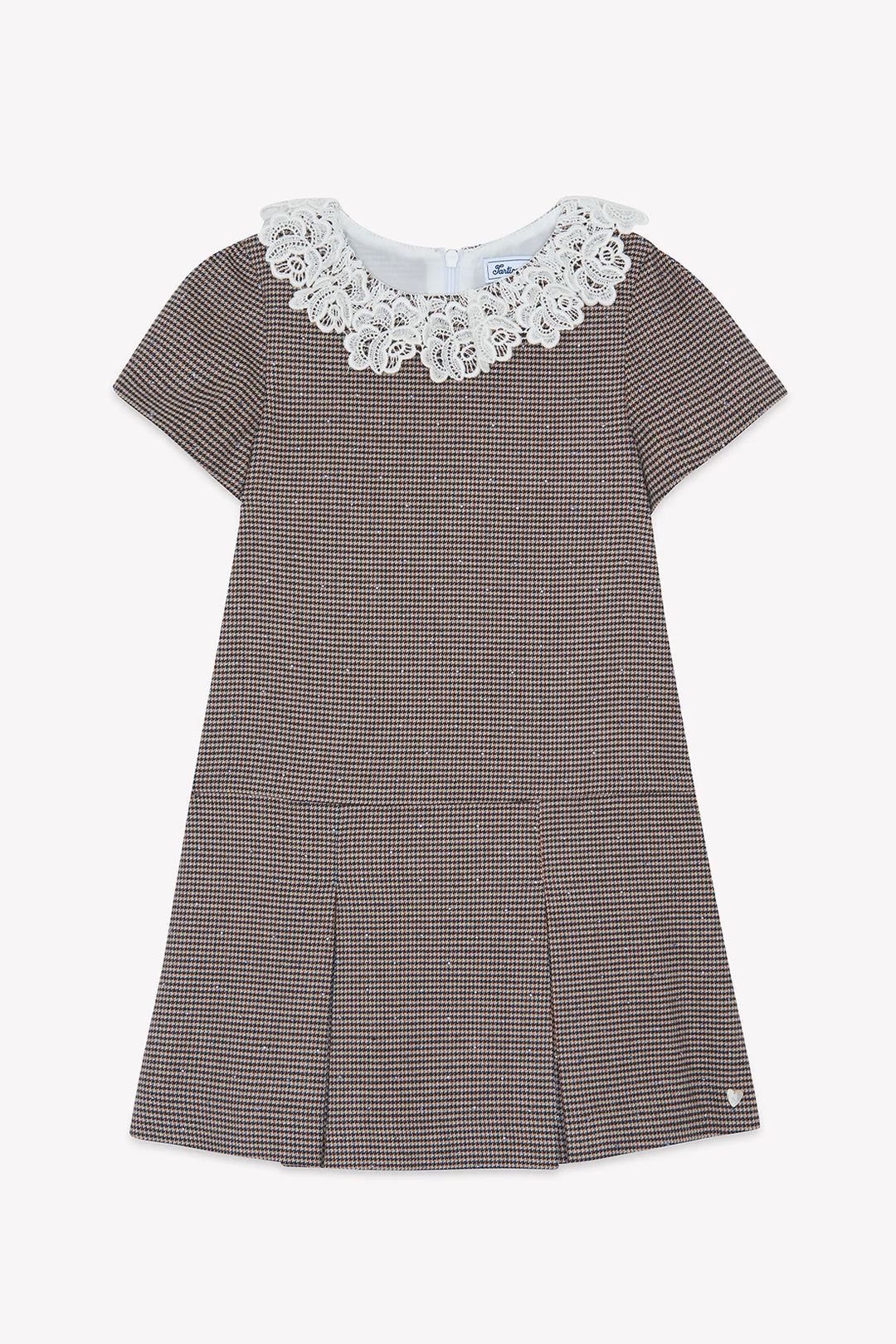>Tartine et Chocolat Kids Girls  Puppytooth Lace-Embroidered Collar Dress