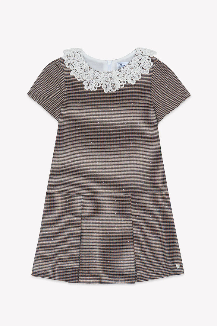 >Tartine et Chocolat Kids Girls  Puppytooth Lace-Embroidered Collar Dress