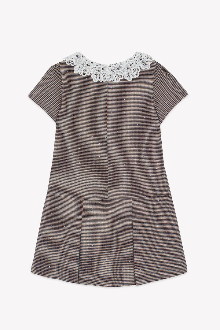 >Tartine et Chocolat Kids Girls  Puppytooth Lace-Embroidered Collar Dress