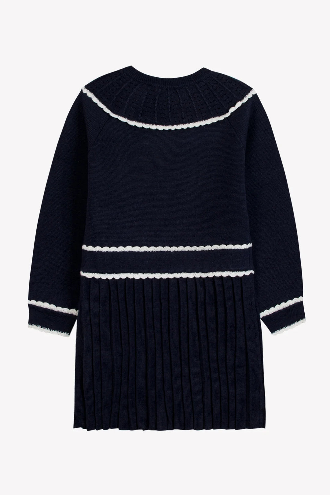 >Tartine et Chocolat Kids Girls Wool Scalloped High Collar Dress - Navy