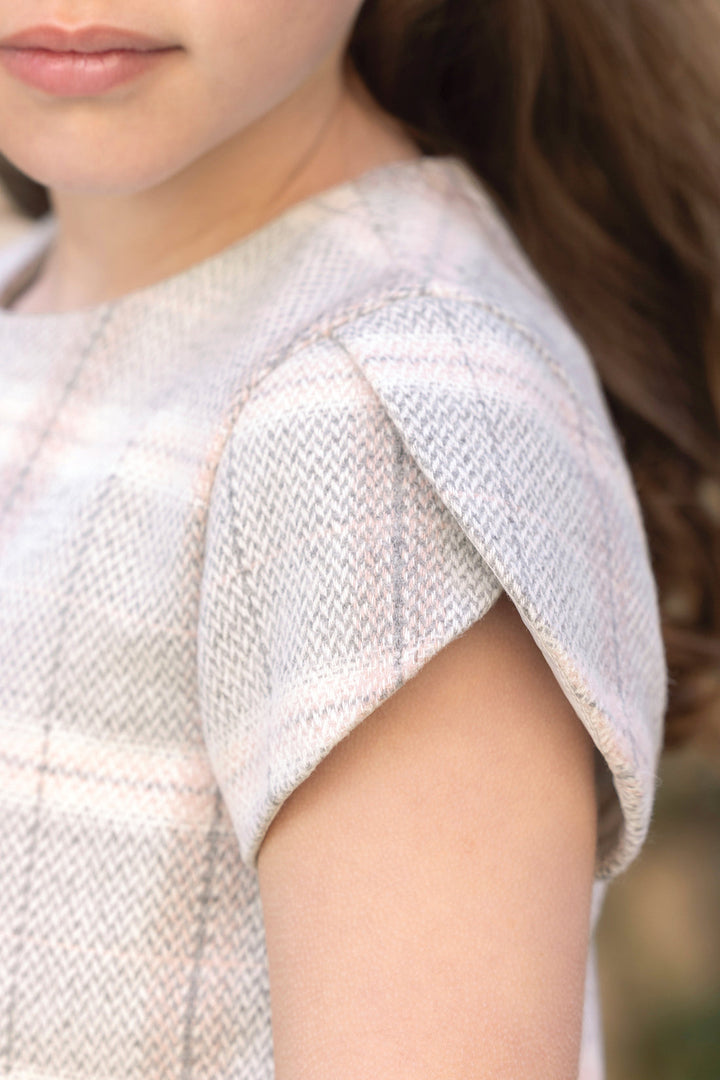 >Tartine et Chocolat Kids Girl Round Neck Check Dress - Medium Beige