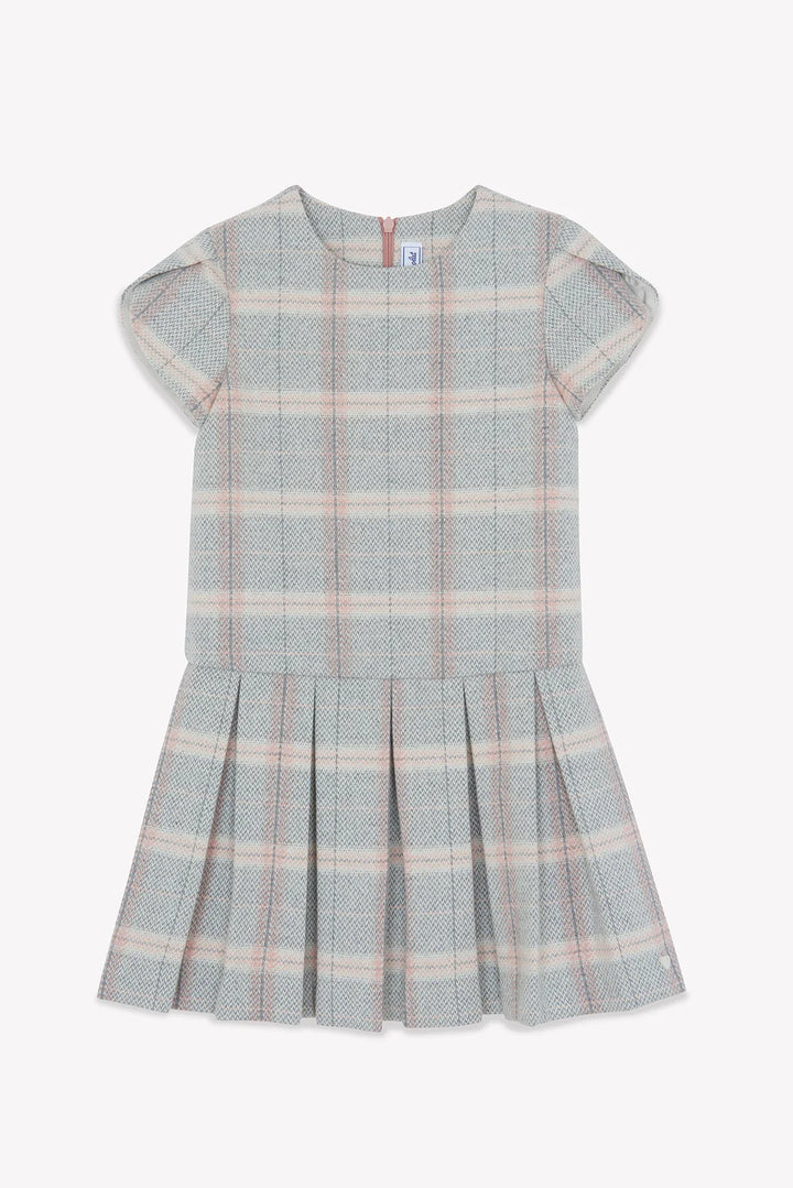 >Tartine et Chocolat Kids Girl Round Neck Check Dress - Medium Beige