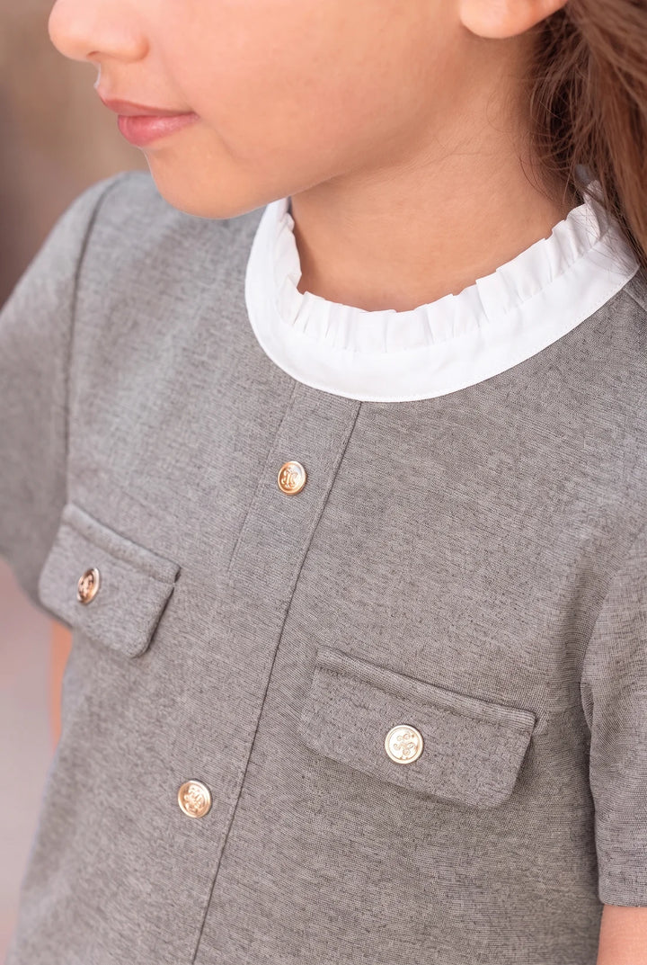 >Tartine et Chocolat Kids Round Neck Buttons Dress - Heather Grey