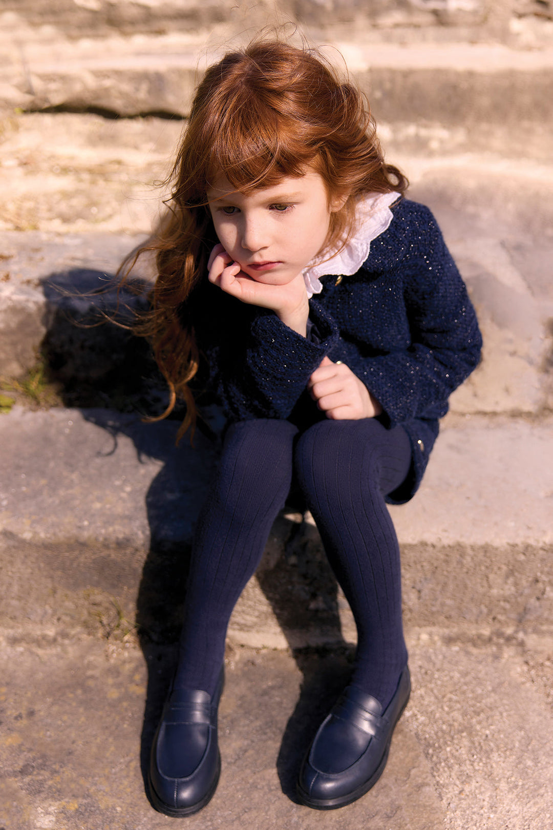 >Tartine et Chocolat Kids Peter Pan Collar Tweed Gold Buttons Jacket - Navy