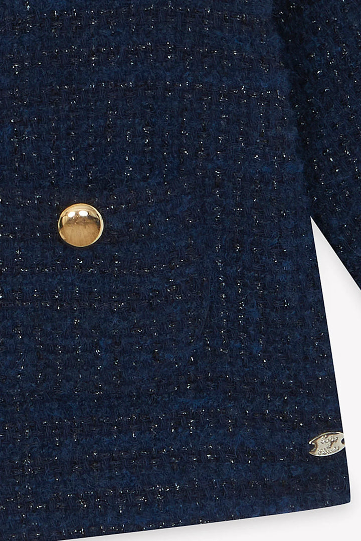 >Tartine et Chocolat Kids Peter Pan Collar Tweed Gold Buttons Jacket - Navy