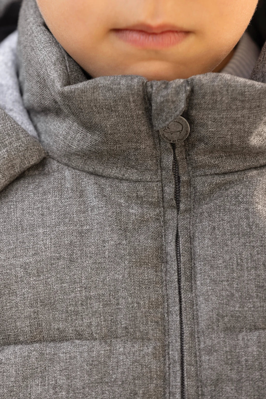 >Tartine et Chocolat Kids Quilted Hood Down Jacket - Mottled Grey