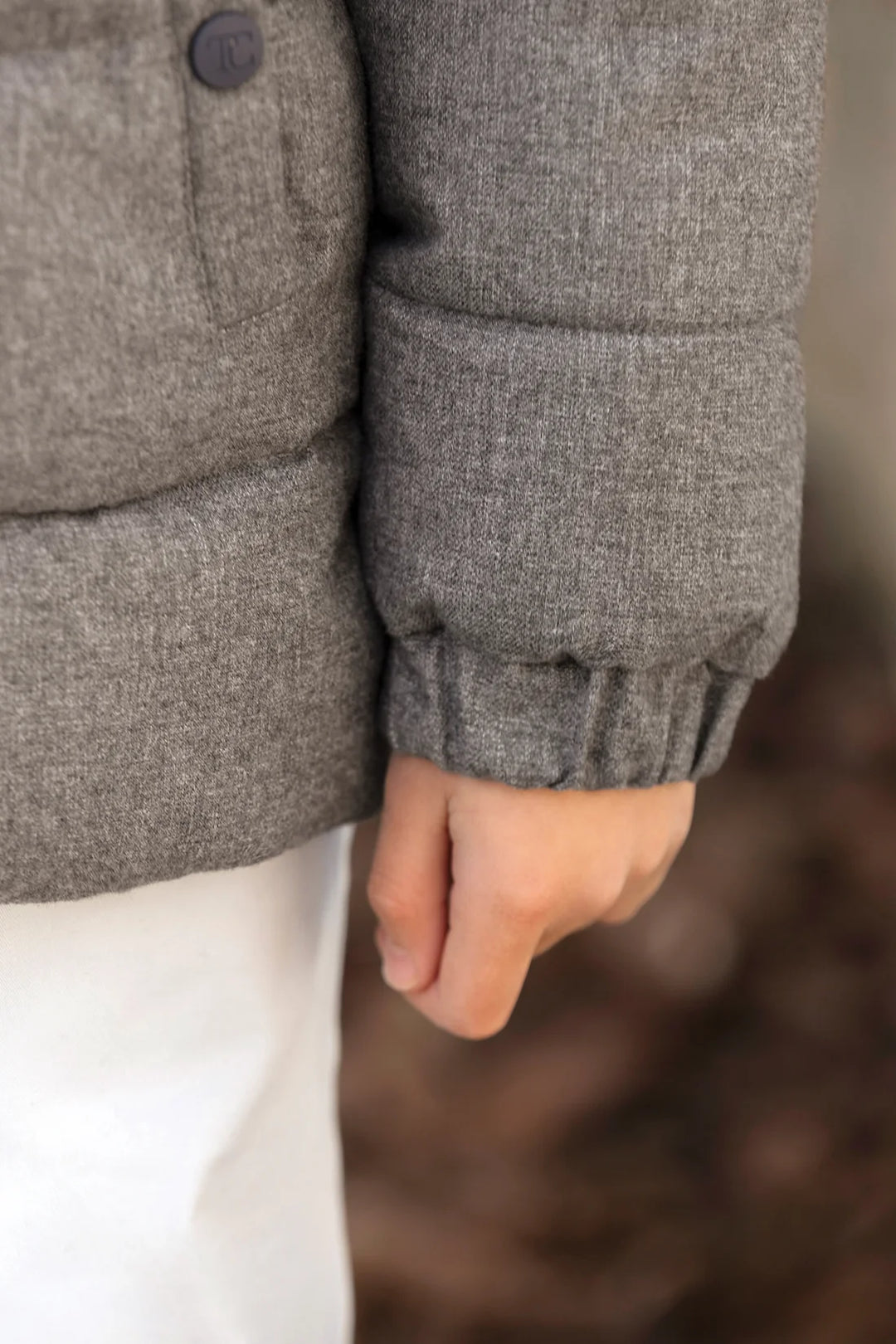 >Tartine et Chocolat Kids Quilted Hood Down Jacket - Mottled Grey