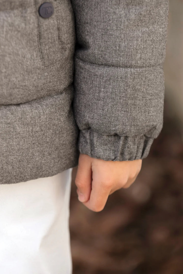 >Tartine et Chocolat Kids Quilted Hood Down Jacket - Mottled Grey