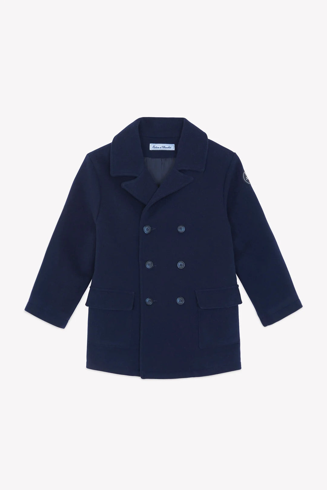 >Tartine et Chocolat Kids Wool Shawl Collar Coat - Navy