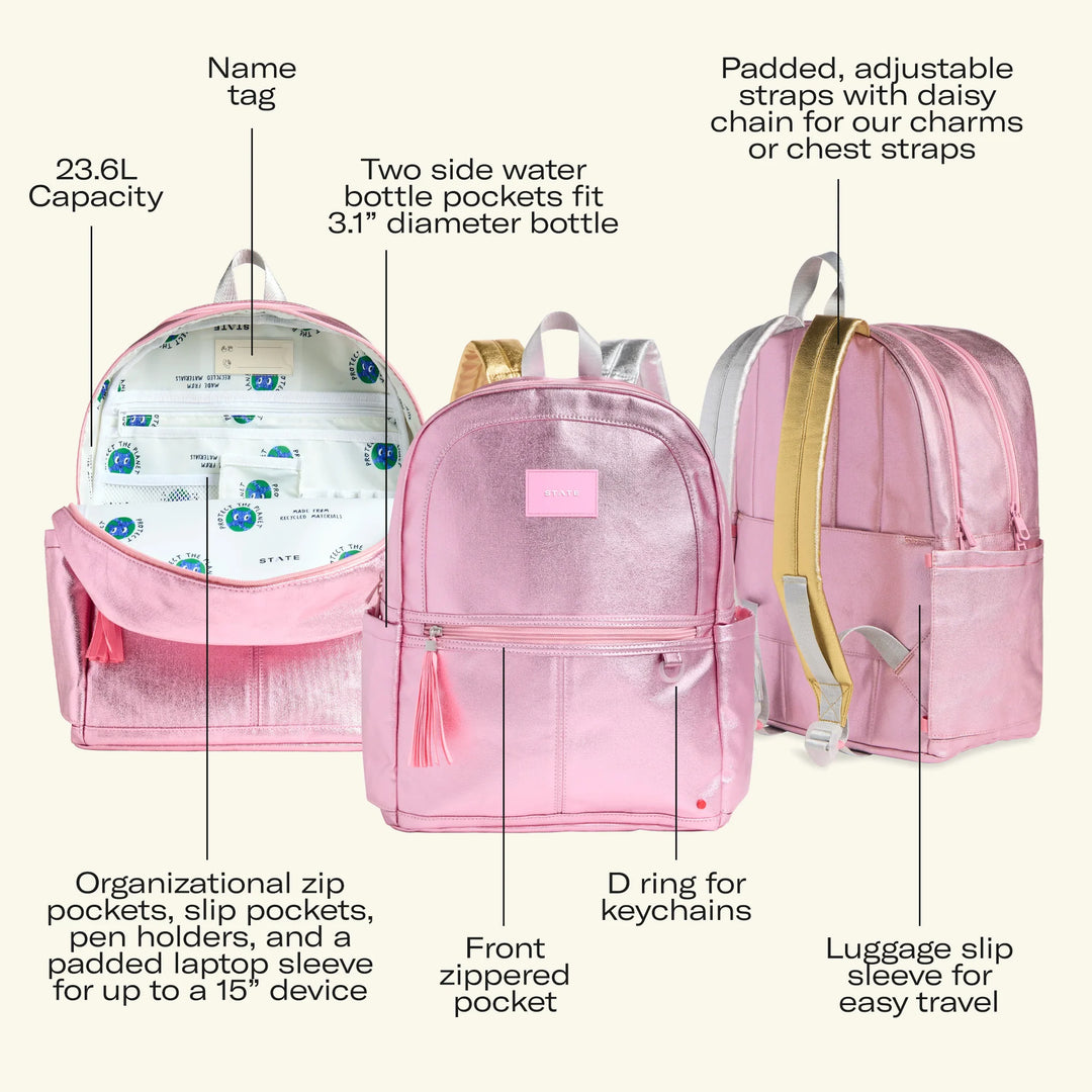 State Bags Kane Kids Double Pocket Large Backpack in Lilac Chevron