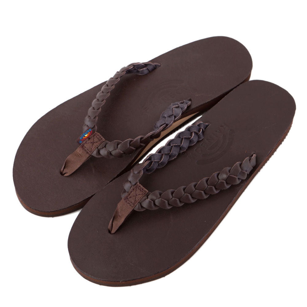 Rainbow Women's Premium Leather Flip-Flops Sandals in Mocha