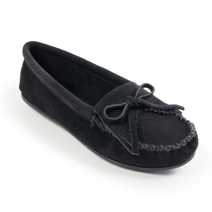 Minnetonka Moccasins Women's Kilty Hardsole Leather Shoes - Black [Displayed Items, Never Worn]