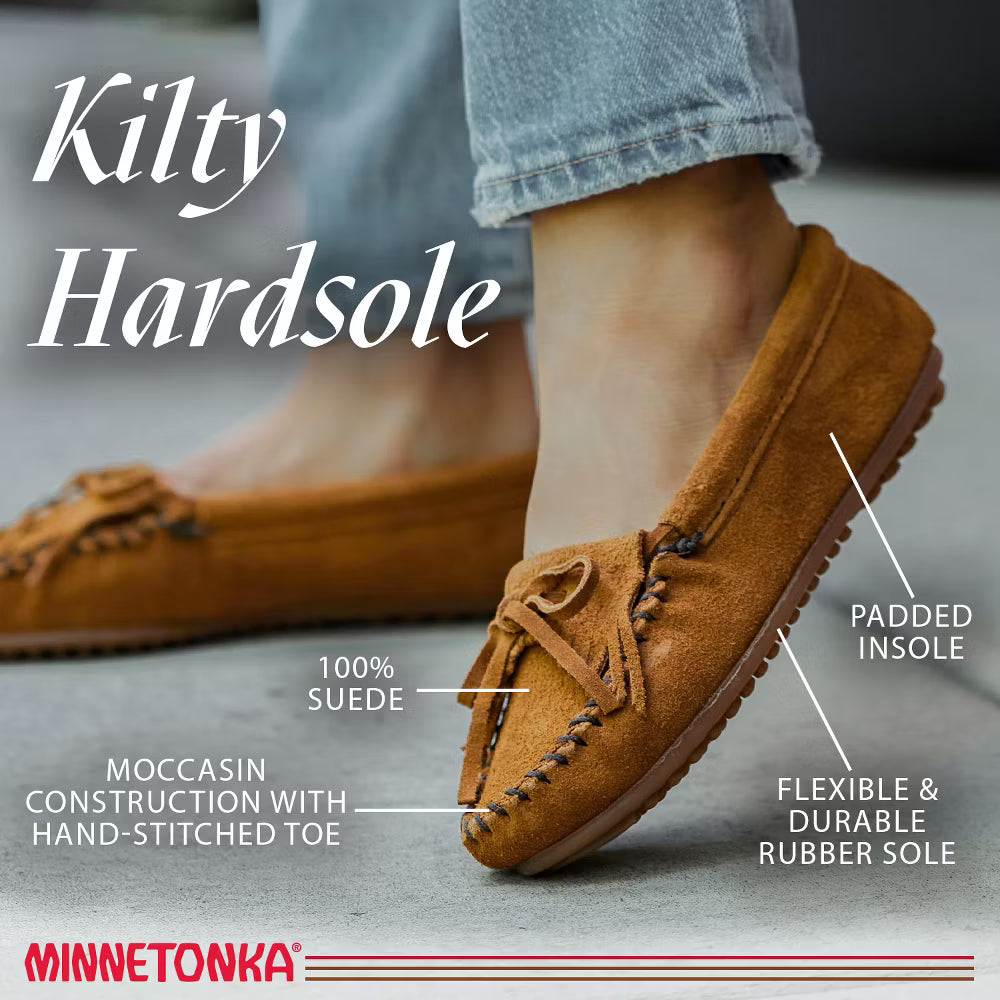Minnetonka Moccasins Women's Kilty Hardsole Leather Shoes - Black [Displayed Items, Never Worn]