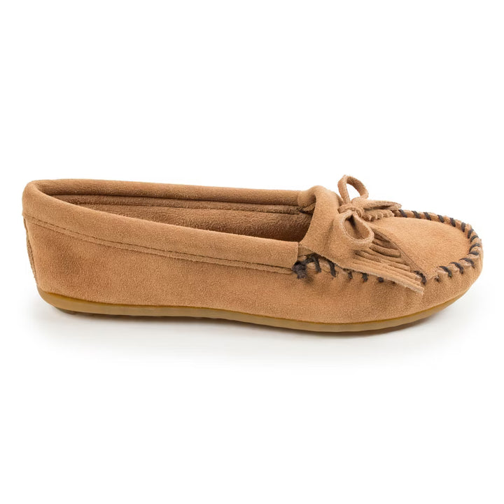 Minnetonka Moccasins Women's Kilty Hardsole Leather Shoes - Taupe [Displayed Items, Never Worn]