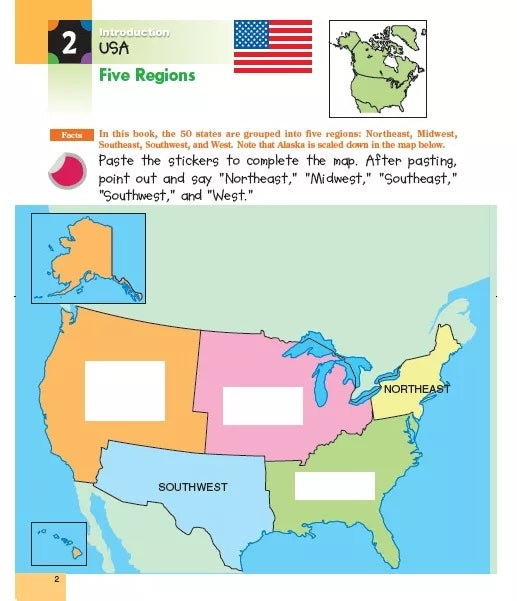 >KUMON Grade  PreK-2 Geography: U.S. And Canada Sticker Activity Book Age 6-8
