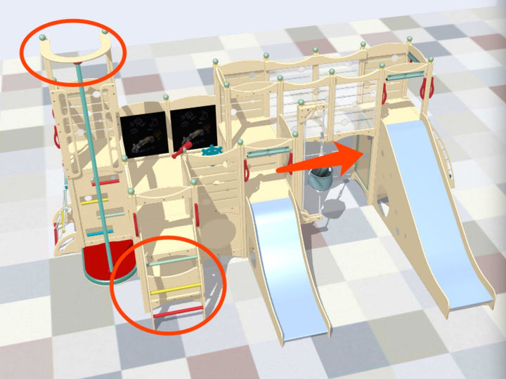 Cedarworks Indoor Playground Set - 2 Slides, Monkey Bar, Bridge, Seesaw, Ladder [PickUp]