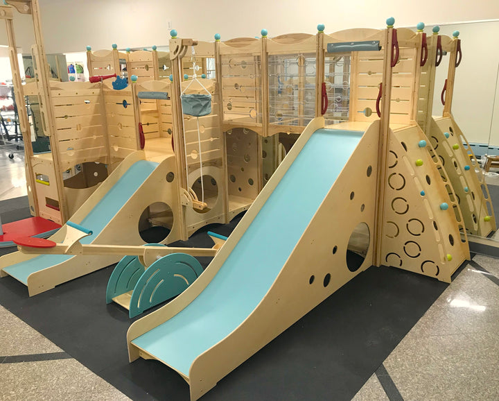 Cedarworks Indoor Playground Set - 2 Slides, Monkey Bar, Bridge, Seesaw, Ladder [PickUp]