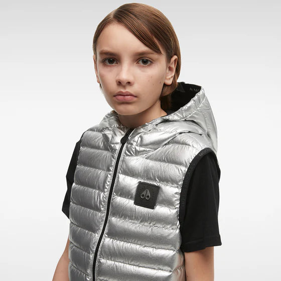 Moose Knuckles Kids Air Down Vest With Zip Pockets - Metallic Silver