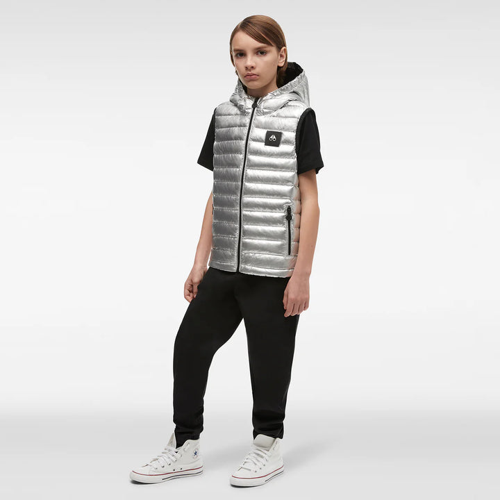 Moose Knuckles Kids Air Down Vest With Zip Pockets - Metallic Silver