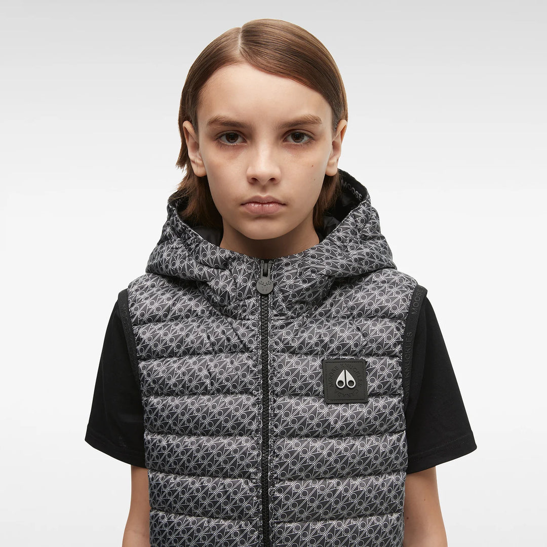 Moose Knuckles Kids Air Down Vest With Zip Pockets - Grey Printed