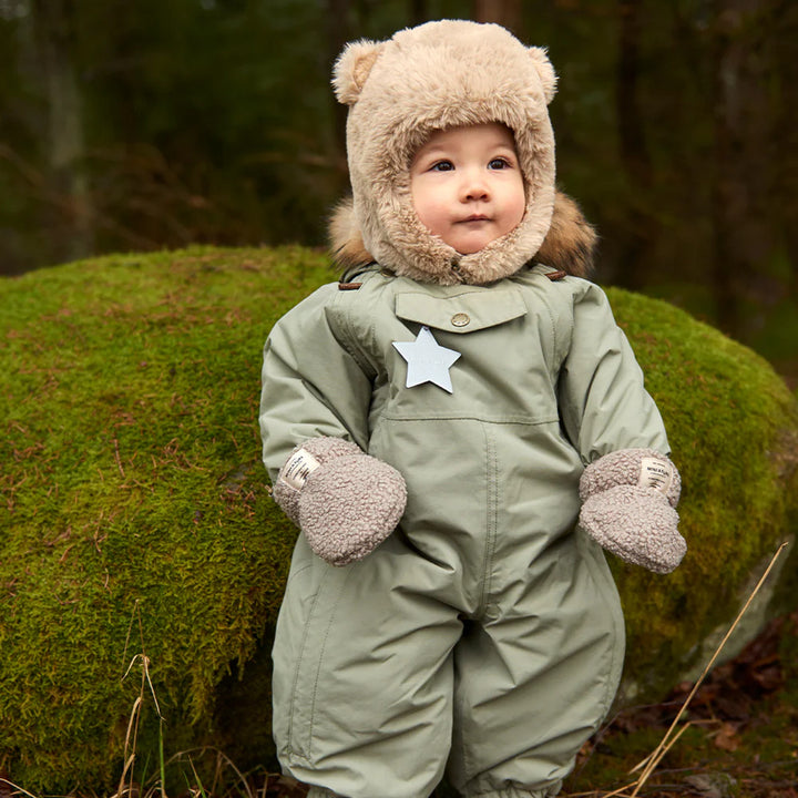 MINI A TURE Baby MATLIEN Fleece Lined Winter Hood - Grey Brown