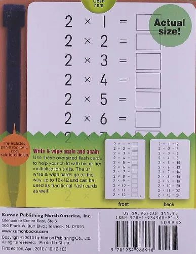 >KUMON Grade 2-4 Multiplication Write and Wipe Flash Cards Age 5-8