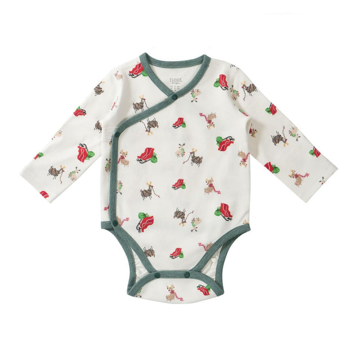 Nest Designs Kids/Baby Organic Cotton Long Sleeve Kimono Onesie - Sleigh All Day (Holiday)