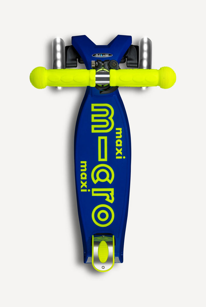 Micro Kickboard Kids Maxi Deluxe Foldable LED Scooter - Neon Canary Yellow/Blue [Age 5-12]
