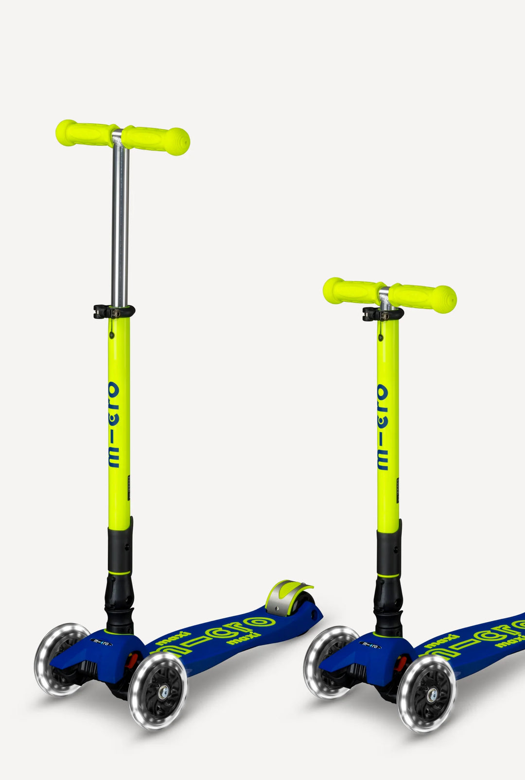 Micro Kickboard Kids Maxi Deluxe Foldable LED Scooter - Neon Canary Yellow/Blue [Age 5-12]