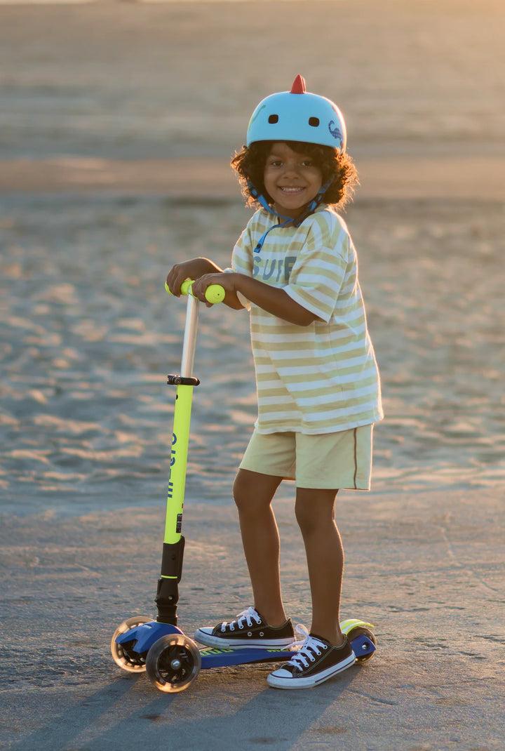 Micro Kickboard Kids Maxi Deluxe Foldable LED Scooter - Neon Canary Yellow/Blue [Age 5-12]