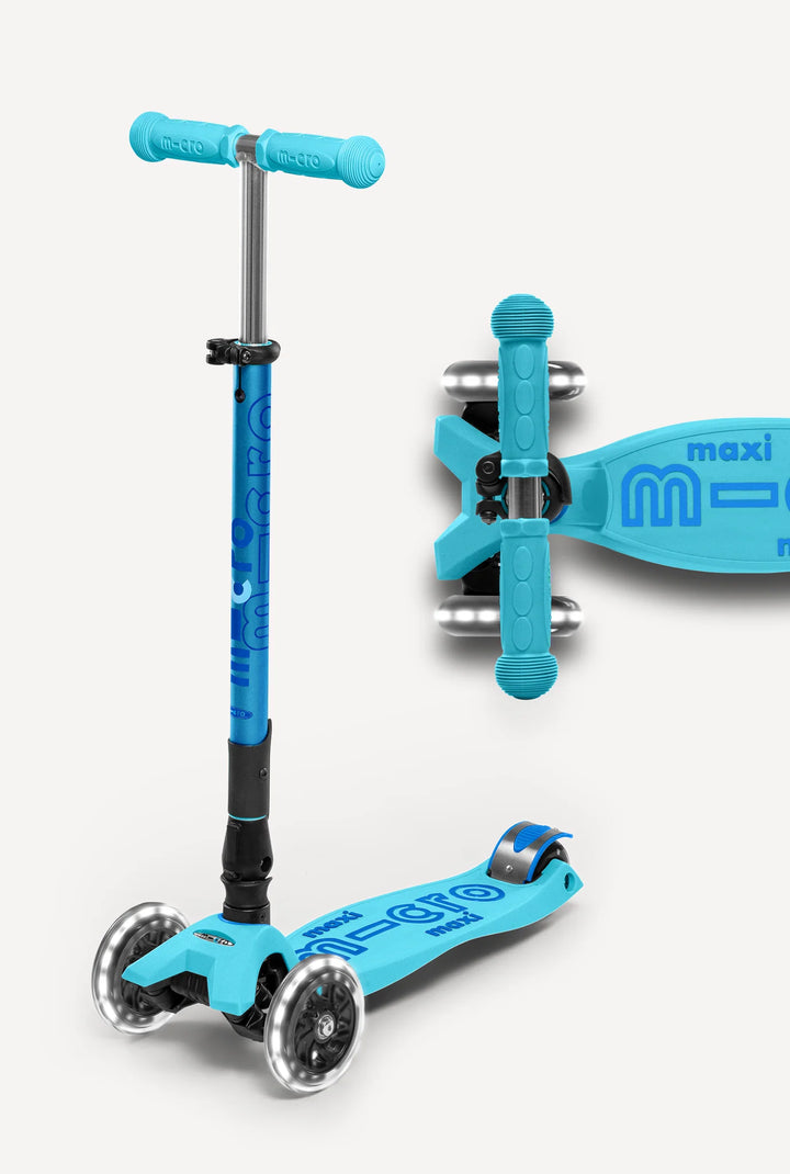 Micro Kickboard Kids Maxi Deluxe Foldable LED Scooter - Bright Blue [Age 5-12]