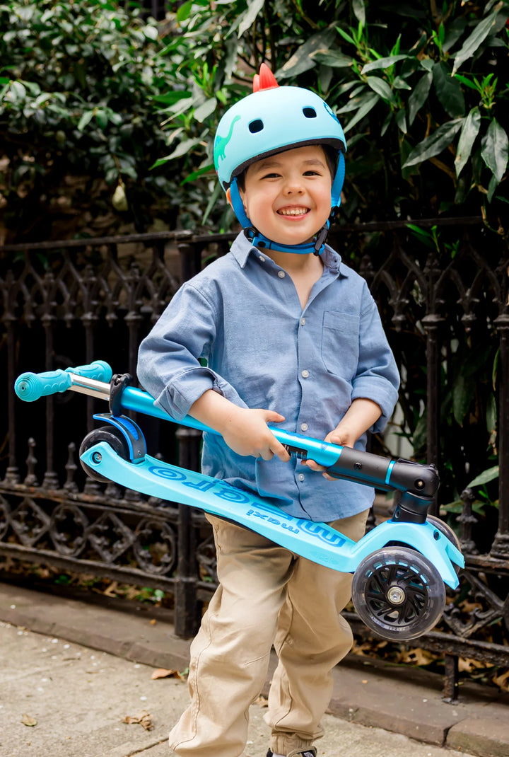 Micro Kickboard Kids Maxi Deluxe Foldable LED Scooter - Bright Blue [Age 5-12]
