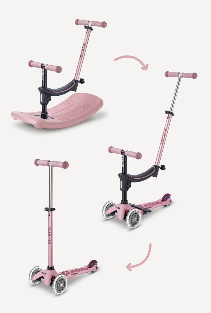 Micro Kickboard Kids Mini Rock & Go LED All-in-One Ride - Dusty Rose [Age 1-6]