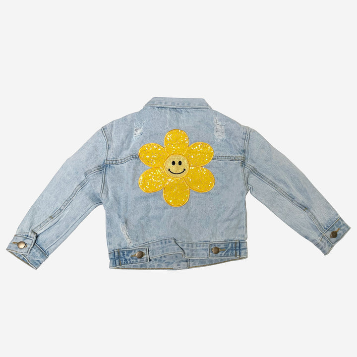 Petite Hailey Kids PATCHED DENIM JACKET - Yellow Daisy