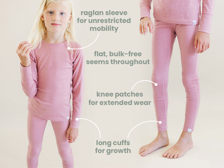 >Woolino Kids Merino Wool Base Layer Long Sleeve Top + Leggings Set - Deep Blue
