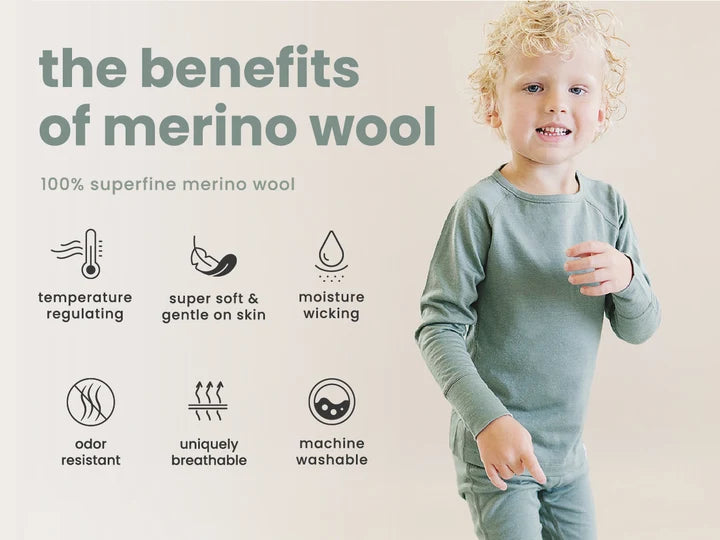 >Woolino Kids Merino Wool Base Layer Long Sleeve Top + Leggings Set - Deep Blue