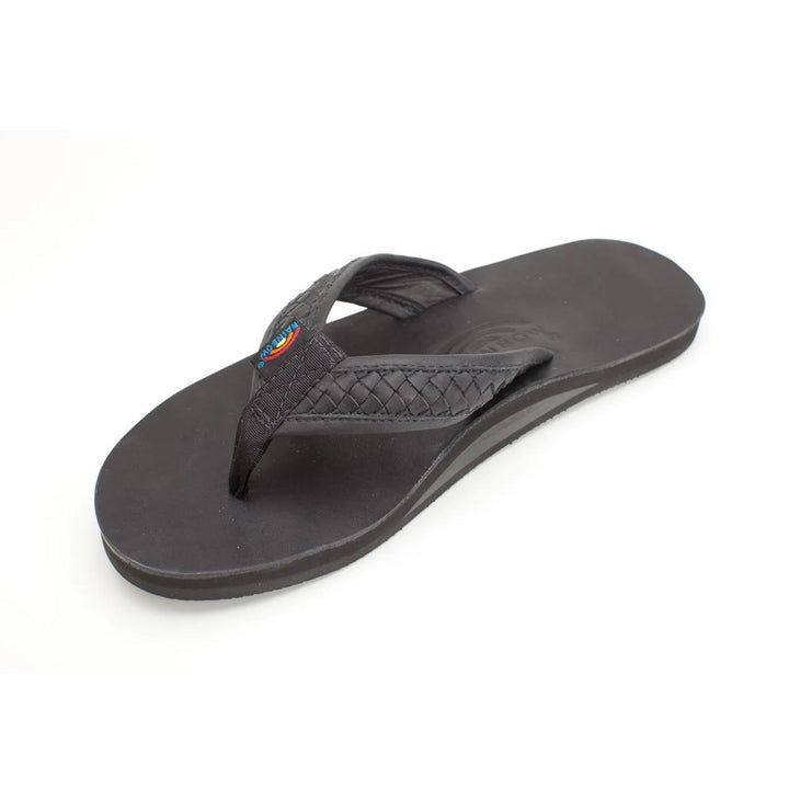 Rainbow Men's Premium Leather Flip-Flops Sandals - Black