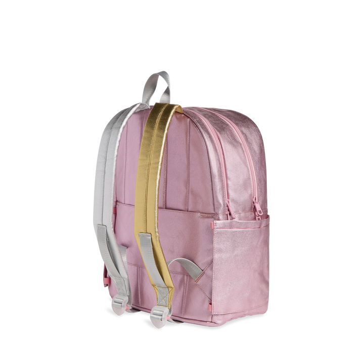 >State Bags Kane Kids Double Pocket Backpack in Pink/Silver