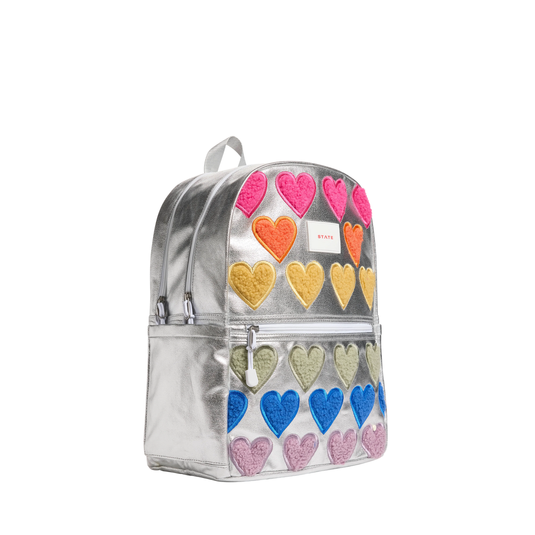 >State Bags Kane Kids Backpack in Metallic Fuzzy Hearts