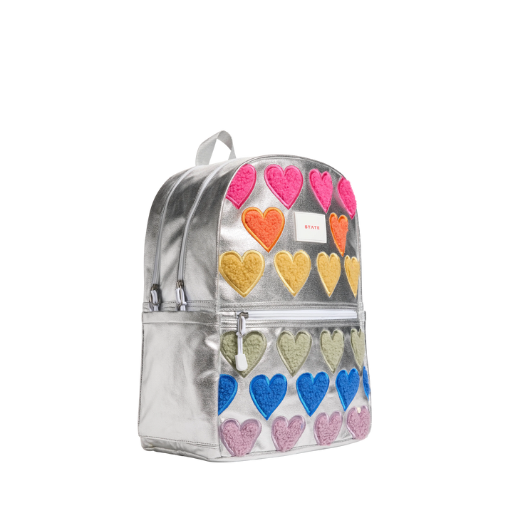 >State Bags Kane Kids Backpack in Metallic Fuzzy Hearts